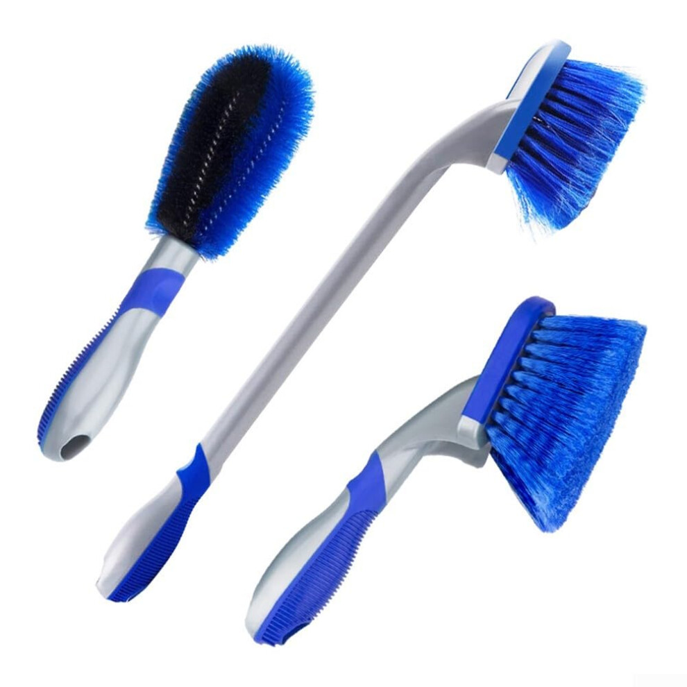 3Pcs Extended Handle Wheel Brush Kit For Car Tire Cleaning And Rims Maintenance With Non-Slip Grip 9393856970292