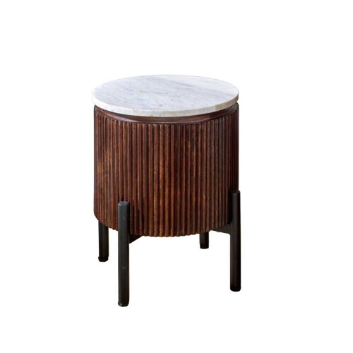 Opal Mango Wood Side Table With Marble Top & Metal Legs 1
