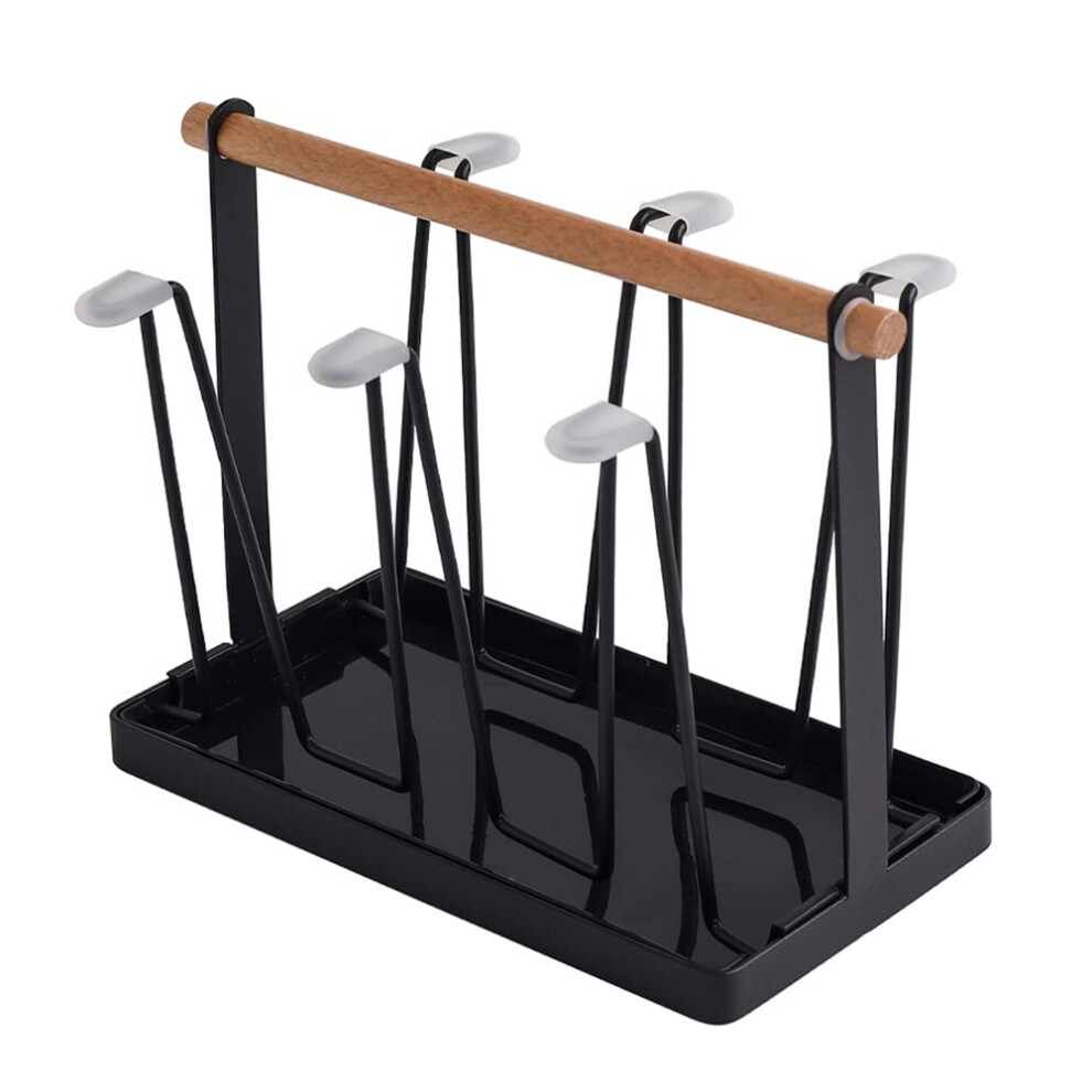 Bottle Drying Rack Cup Drying Rack Stand With Drain Tray Metal Black Holds 6 Cups Or Mugs