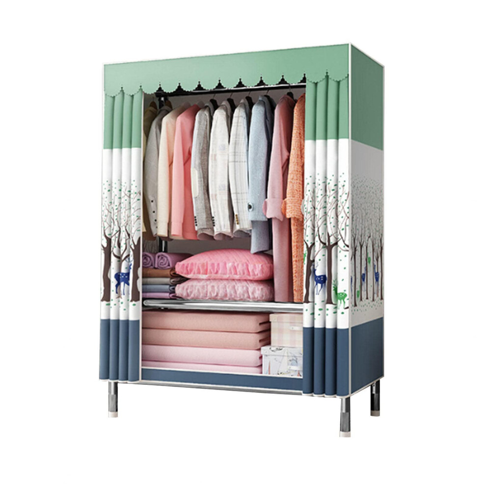 Wardrobe Portable Fabric Canvas Foldable Clothes Closet With Hanging Rail And Shelves 86x46x175 cm-image-OPC-PKR2CMF-NEW