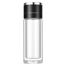 Water Bottle Glass Car Compatible Travel Mug With Double Layer Lid Tea Separation Cup 430ml Black
