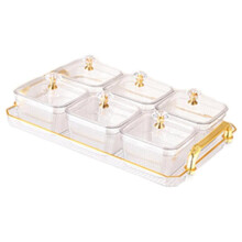 (Default) 7PC Dry Fruit Snack Serving Plate For Party / Wedding / Appetizer Serving Tray, Candy, Nuts Dish With Lid