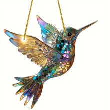 Hummingbird Stained Glass Vibrant Acrylic Sun Catcher Yellow Indoor Outdoor Window Hanging