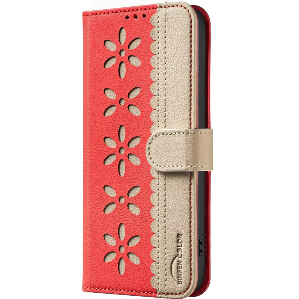 Leather Wallet Folio Case, Shockproof Flip Cover, Magnetic Closure, Flower Pattern For Vivo Y27 4G Red 9393856975167