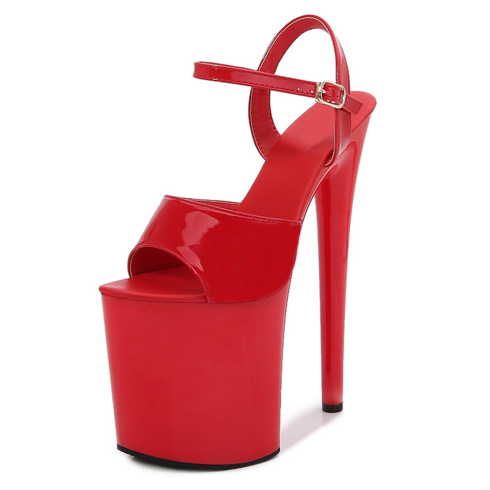 Women's Ankle-Strap Platform Sandal Stiletto 8-Inch Heels Red UK Size 8 Pole Dancing Clubwear Halloween Party Shoes