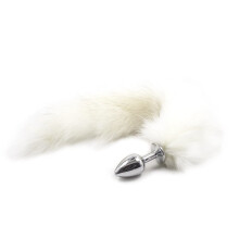 Anal Butt Plug Bondage Kit With Plush Collar, Stainless Steel Anal Plug Tail, Couples BDSM Set, White Tail