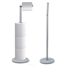 (Grey) Crystals 2 in 1 Toilet Paper Holder Black Bathroom Free Standing Tissue Roll Storage Rack Organiser - Holds up to 5 Rolls
