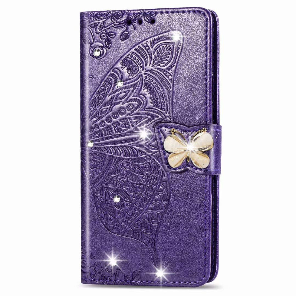 3D Glitter Bling Butterfly Flip Wallet Pu Leather Card Slots Magnetic Stand Case For Samsung Galaxy M56 Purple 9393856977536