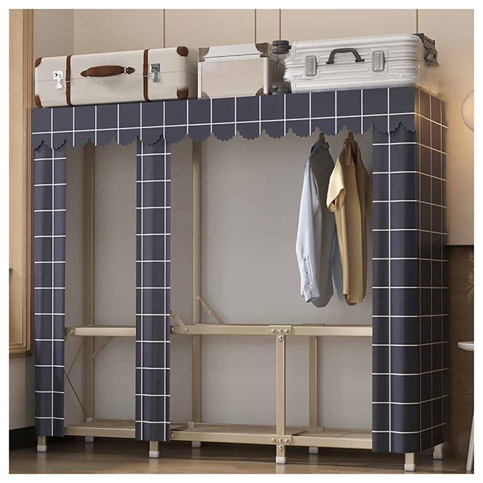 Large Portable Closet Wardrobe 5-Compartment Fabric Clothes Storage For Hanging Clothes Metal Frame Blue 163x45x170cm-image-OPC-PKR2RWM-NEW