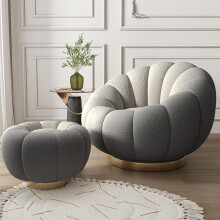 Comfy Swivel Accent Chair With Ottoman 360 Degree Barrel Tub Gray One Size For Bedroom And Reading Room Pedals