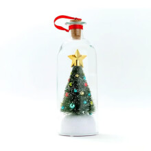 (green) Christmas Tree Recordable Voice Message Ornament Playback Cork, Snowy Scene in Bottle for Home Xmas Festive