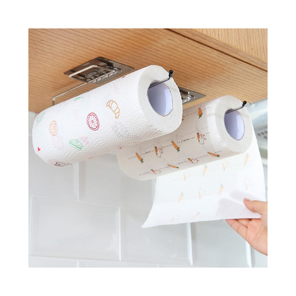 (Silver, one-size) Kitchen Towel Paper Roll Holder, 1 Count Multifunctional Wall Mounted Adhesive Paper Roll Holder, Kitchen Towel Paper Roll Rack, Ho-image-OPC-PKR52QC-NEW