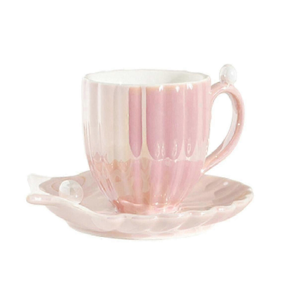 Ceramic Coffee Cup with Saucer, Mother of Pearl Mug, Cute Coffee Mugs for Office and Home, for Tea, Latte, Milk B