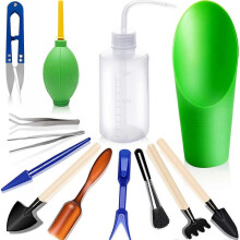 Succulent Care Tools, Mini Garden Tool Set, Transplanting Tool Set, Succulent Care Kit, Multipurpose, 14 Pieces (Green)
