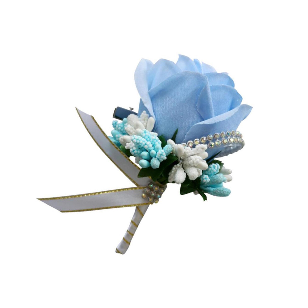 (Lake Blue) Elegant Stimulation Rose Flower Brooch Pin Wedding Corsage Pin-image-OPC-PKR57JD-NEW