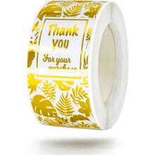Foil Gold Foliage Thank You Stickers Labels Seals 3.15"x1.15" Triangle 120 Units Per Roll (Foil Gold Foliage)
