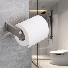 (Grey, 1 piece) Wall Mounted Toilet Paper Holder, 1 Count Self Adhesive Stainless Steel Roll Paper Dispenser, Toilet Paper Holder for Bathroom Restroom