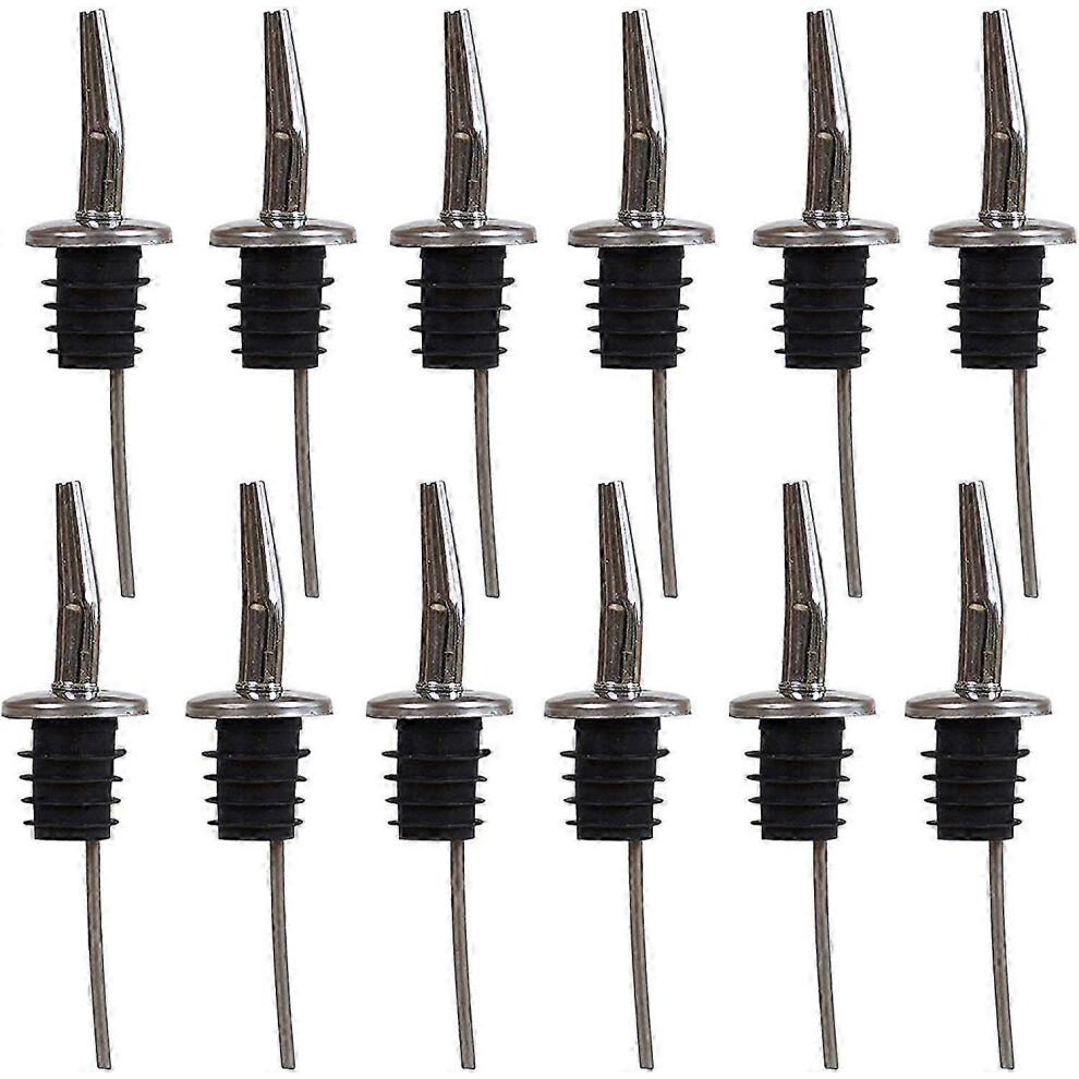 Set of 12 premium stainless steel pourers for wine, spirits, drinks, cocktails, oil, vinegar and more.