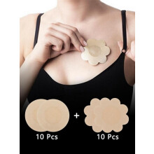 (Khaki, one-size) Women's Flower & Round Shaped Nipple Cover, 10 Pairs Disposable Invisible Comfy Breathable Nipple Stickers, Summer Wear 2024, Lingerie