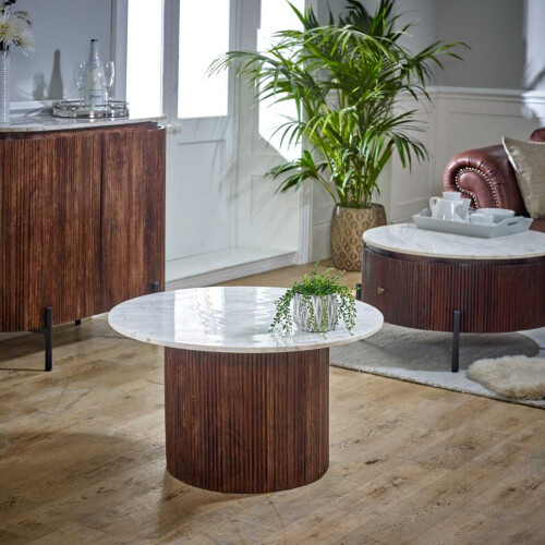 Opal Mango Wood Coffee Table With Marble Top 2