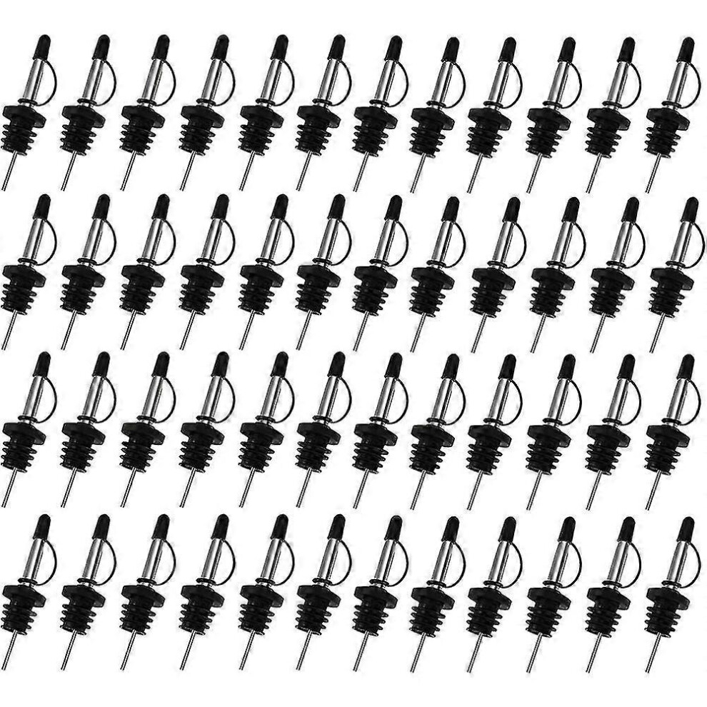 48 Pcs Stainless Steel Liquor Pourers with Tapered Spout and Siamese Rubber Dust Caps