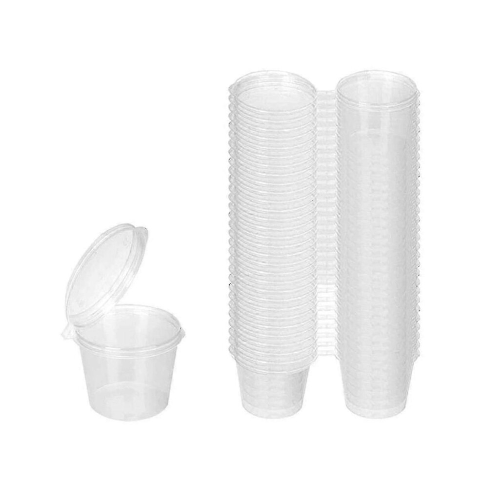 Pack of 100 small 25ml plastic containers with lids for sauces and jellies