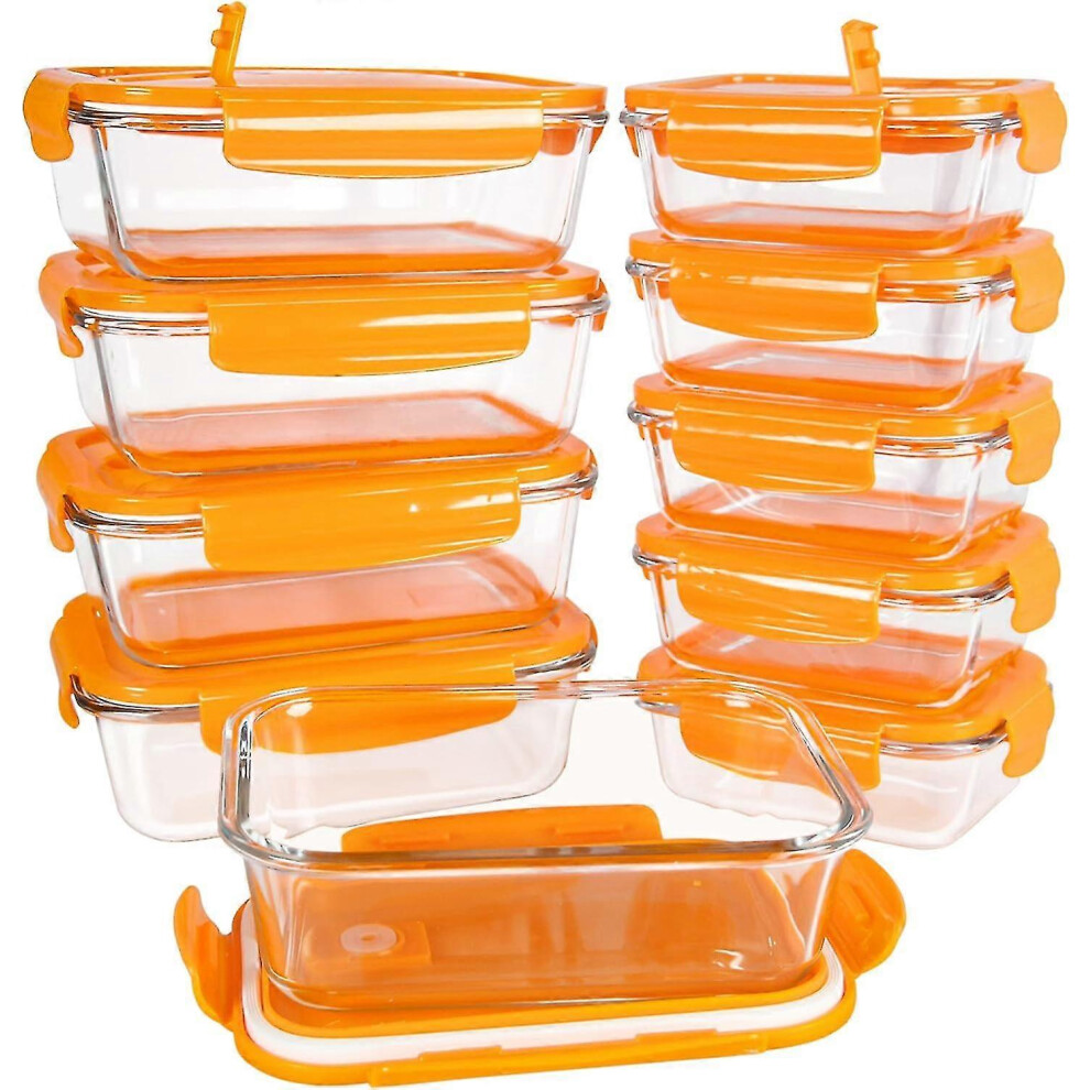 10 Pack Glass Food Storage Containers, Meal Prep Containers with Lids (Built-in Vent), Airtight Bento Lunch Boxes, BPA-Free & Leak-Proof