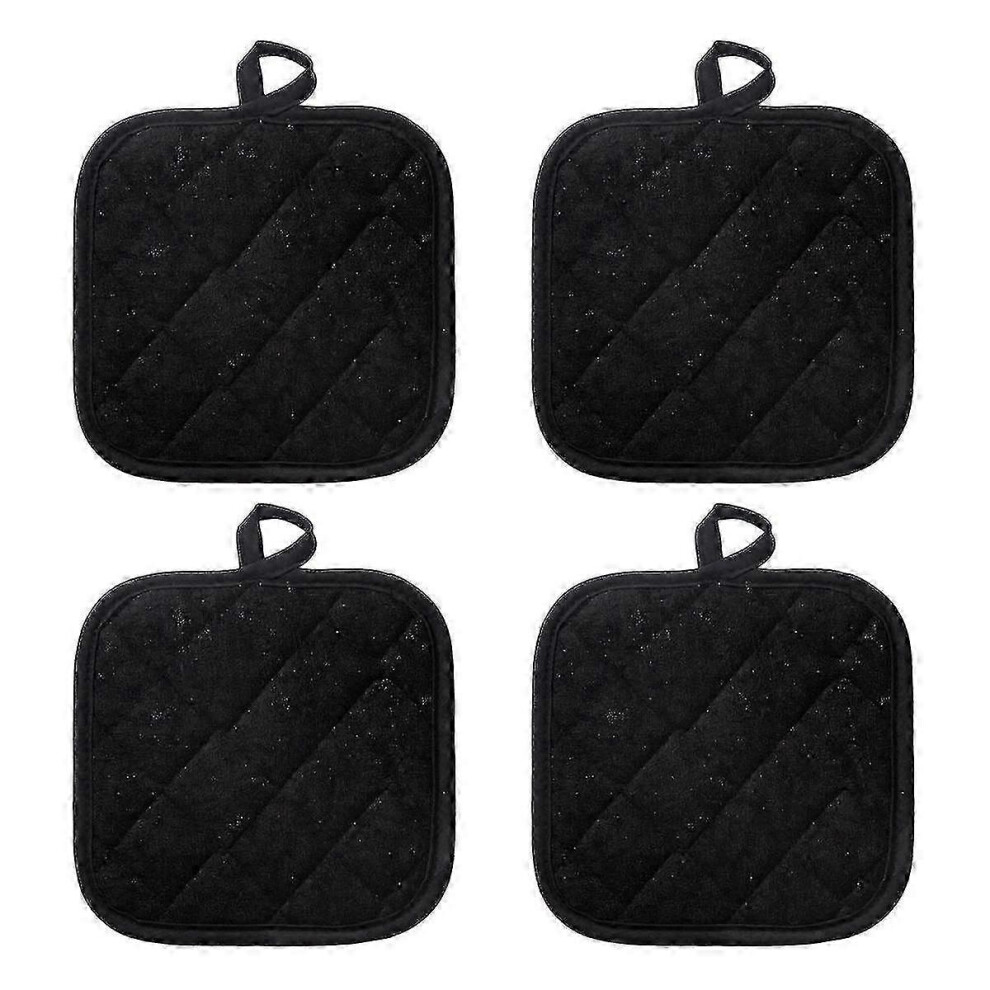 (Black) Set of 4 Oven Mitts and Pot Holders for Baking, Microwave Safe, BBQ, 18 x 18 cm