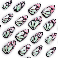(24pcs, 3D Butterfly) 3D Butterfly Pattern Fake Nails with 1 Count Nail File & 1 Sheet Tape, 24pcs Short Almond False Nails for Women & Girls DIY Nail Art, Press