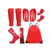 (Red, one-size) Professional Football Training Set, Letter Print Sports Athletic Running Socks & Shin Guard & Calf Sleeve & Athletic Tape & Backpack,