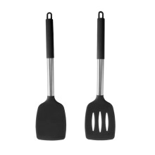 2Pcs Black Non-Stick Silicone Spatula Ergonomic Stainless Steel Handle