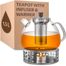 Teapot With Infuser And Warmer 1.5 L Glass Tea Maker Keeps Tea Warm For Long Time Dishwasher Safe Large Capacity