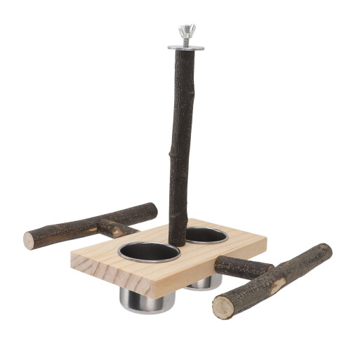 Sitzstangenständer aus Holz, Hängenäpfe, 2