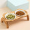 1Set Elevated Chocolate Pet Bowl Wood Ceramic Cat Water Feeder 7