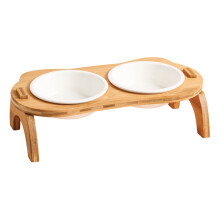 1Set Elevated Chocolate Pet Bowl Wood Ceramic Cat Water Feeder