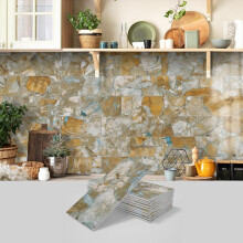 (Beige, 64pcs) Marble Pattern Wall Sticker, 16pcs/32pcs/64pcs Peel & Stick Wall Decal, Waterproof Decorative Sticker For Home Kitchen Bathroom, Home Decor