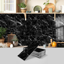 (Black, 32pcs) Marble Pattern Wall Sticker, 16pcs/32pcs/64pcs Peel & Stick Wall Decal, Waterproof Decorative Sticker For Home Kitchen Bathroom, Home Decor