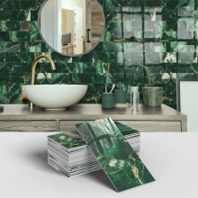 (Emerald Green, 32pcs) Marble Pattern Wall Sticker, 16pcs/32pcs/64pcs Peel & Stick Wall Decal, Waterproof Decorative Sticker For Home Kitchen Bathroom, Home Decor