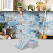 (Medium Wash, 64pcs) Marble Pattern Wall Sticker, 16pcs/32pcs/64pcs Peel & Stick Wall Decal, Waterproof Decorative Sticker For Home Kitchen Bathroom, Home Decor