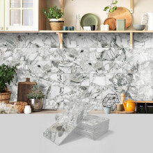 (Gray & White, 16pcs) Marble Pattern Wall Sticker, 16pcs/32pcs/64pcs Peel & Stick Wall Decal, Waterproof Decorative Sticker For Home Kitchen Bathroom, Home Decor