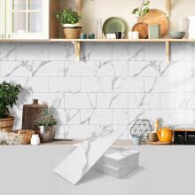 (Off White, 16pcs) Marble Pattern Wall Sticker, 16pcs/32pcs/64pcs Peel & Stick Wall Decal, Waterproof Decorative Sticker For Home Kitchen Bathroom, Home Decor