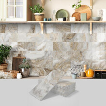 (Marble Yellow, 32pcs) Marble Pattern Wall Sticker, 16pcs/32pcs/64pcs Peel & Stick Wall Decal, Waterproof Decorative Sticker For Home Kitchen Bathroom, Home Decor