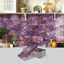 (Purple, 32pcs) Marble Pattern Wall Sticker, 16pcs/32pcs/64pcs Peel & Stick Wall Decal, Waterproof Decorative Sticker For Home Kitchen Bathroom, Home Decor