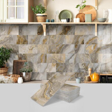 (Ivory, 32pcs) Marble Pattern Wall Sticker, 16pcs/32pcs/64pcs Peel & Stick Wall Decal, Waterproof Decorative Sticker For Home Kitchen Bathroom, Home Decor