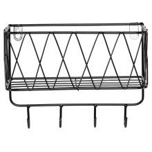 Hook Rack Mounted Shelves Holder Wall Shelf Coat Office Black