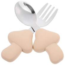 Baby Spoons And Forks Beige Silicone 2-Pcs Lightweight