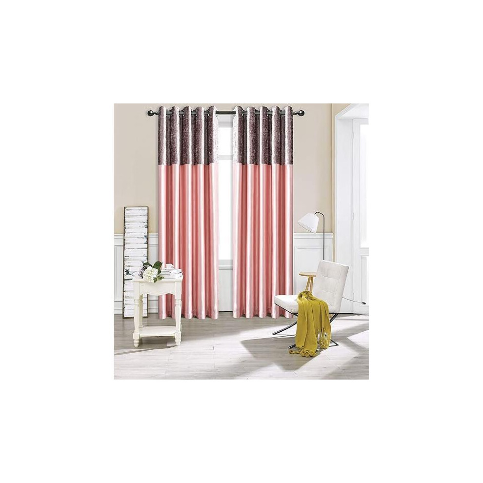 (BLUSH PINK, 90X108) ROOEE Crushed Velvet Faux Silk Curtains - Luxury and Fully Lined Window Drapes with Eyelet Ring Top-image-OPC-PKR6R6R-NEW