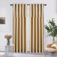 (CHAMPAGNE GOLD, 46X90) ROOEE Crushed Velvet Faux Silk Curtains - Luxury and Fully Lined Window Drapes with Eyelet Ring Top