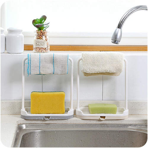 Kitchen Towel Rack Hard Plastic Dish Towel Holder with Drain Spout