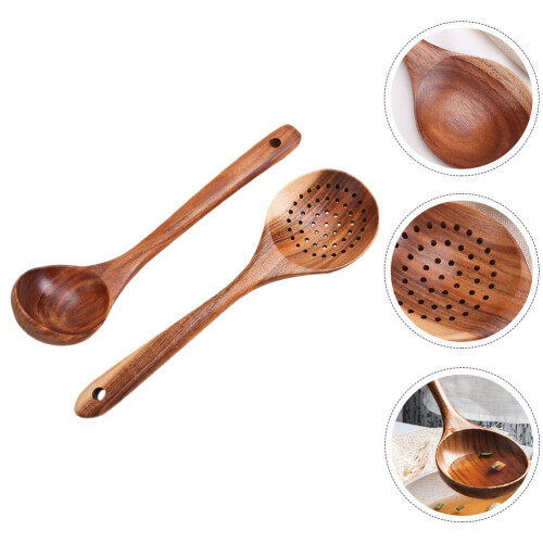 Raindrops Long Handle Wooden Spoons 2pcs For Kitchen Convenience 2